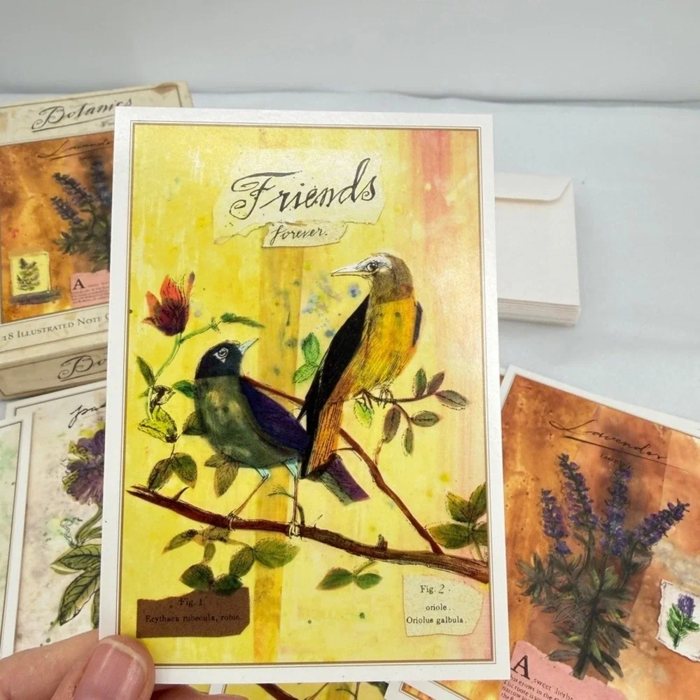 Portal Fred Hill Botanics Note Cards Vintage Stationery Set Flowers & Birds